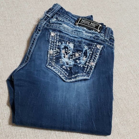 Miss Me Signature-Rise Boot Cut Blue Jeans Sz 28 - Picture 1 of 4